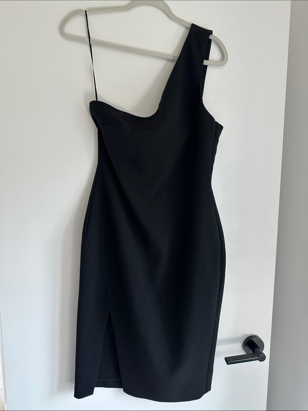 Likely One-Shoulder Black Cocktail Dress with Side Slit